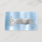 Zilveren borstelslag, glitter cupcakes blauw metaa visitekaartje (Voorkant)