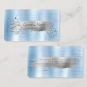 Zilveren borstelslag, glitter cupcakes blauw metaa visitekaartje (Voorkant / Achterkant)