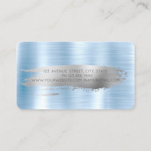 Zilveren borstelslag, glitter cupcakes blauw metaa visitekaartje (Achterkant)