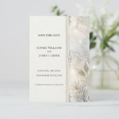 Zilveren Botanische Art Deco Save The Date Kaart (Staand voorkant)