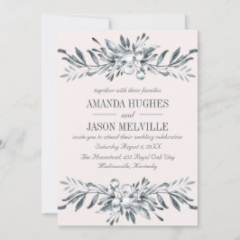 zilveren botanische | Bloemenkrans bruiloft ROZE Kaart