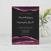 Zilveren Bourgondische Agaat bruiloft uitnodiging (Staand voorkant)