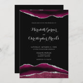 Zilveren Bourgondische Agaat bruiloft uitnodiging (Voorkant / Achterkant)