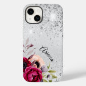 Zilveren Bourgondische bloemen naam Case-Mate iPhone Case (Achterkant)