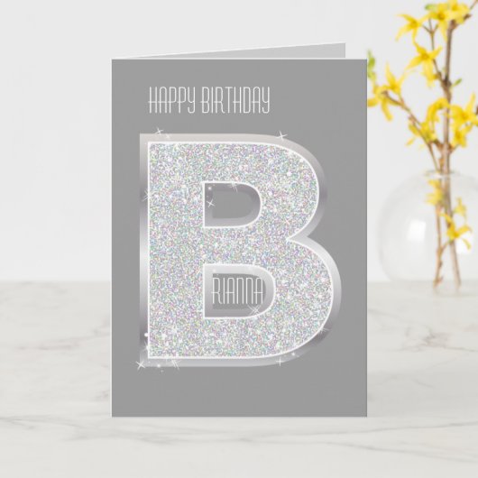 Zilveren Brief B Kaart (Gele Bloem)