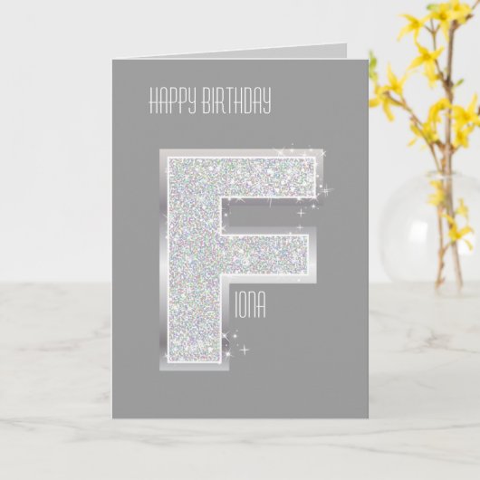 Zilveren Brief F Kaart (Gele Bloem)