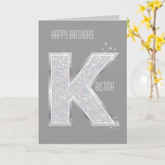 Zilveren Brief K Kaart (Gele Bloem)