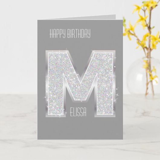 Zilveren Brief M Kaart (Gele Bloem)