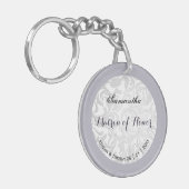 Zilveren Brocade & Lavendel Rand Acryl Sleutelhang Sleutelhanger (Voorkant Links)