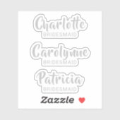 Zilveren Bruidsmeisje Naam Custom-Cut Vinyl Sticke Sticker (Vel)