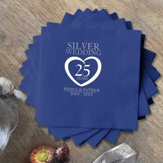 Zilveren bruiloft 25 jaar aangepaste verjaardag folie servetten