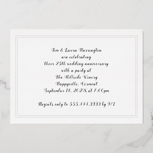Zilveren Bruiloft 25 Jaar Jubileum Folie Uitnodigi Uitnodiging (Achterkant)
