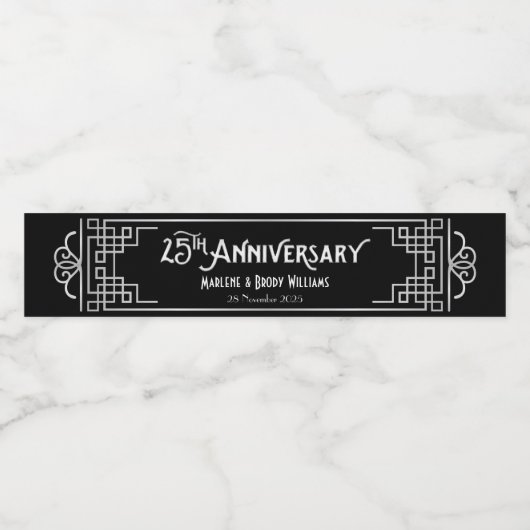 Zilveren Bruiloft 25ste Verjaardag Art Deco Gatsby Waterfles Etiket (Enkel label)