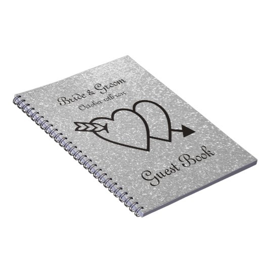 Zilveren bruiloft gastenboek | Dubbel hart en pijl Notitieboek (Rechterzijde)