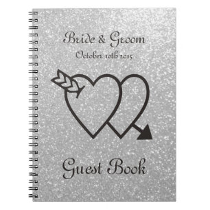 Zilveren bruiloft gastenboek   Dubbel hart en pijl Notitieboek