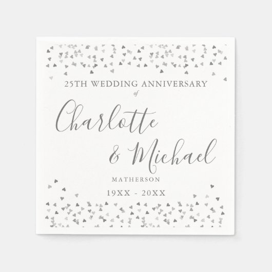 Zilveren Bruiloft Handtekening Zilveren Hartjes Co Servet (Voorkant)