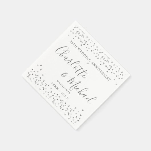 Zilveren Bruiloft Handtekening Zilveren Hartjes Co Servet (Hoek)