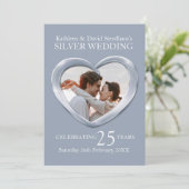 Zilveren bruiloft hart foto 25 jaar feest uitnodig kaart (Staand voorkant)