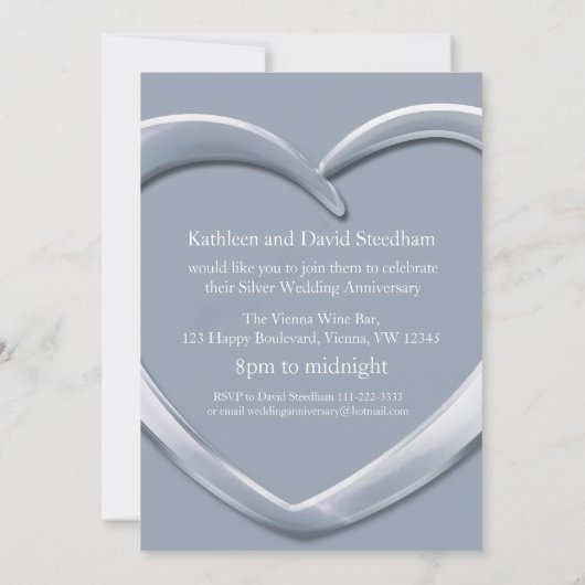 Zilveren bruiloft hart foto 25 jaar feest uitnodig kaart (Achterkant)
