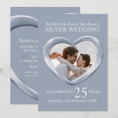 Zilveren bruiloft hart foto 25 jaar feest uitnodig kaart (Voorkant / Achterkant)