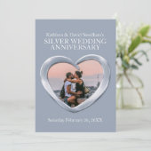 Zilveren bruiloft hart foto uitnodiging 25-jarig j (Staand voorkant)