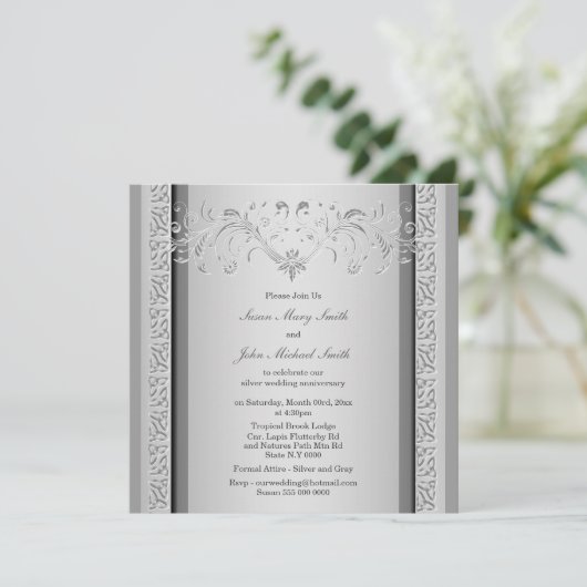 Zilveren bruiloft Keltische bloemen Kaart (Staand voorkant)