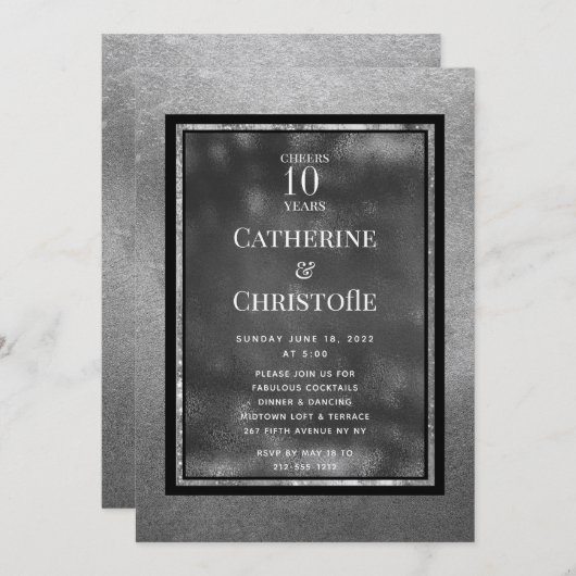 Zilveren Bruiloft Metallic Uitnodiging (Voorkant / Achterkant)