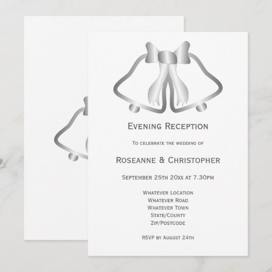 Zilveren bruiloft receptie uitnodiging klokken lin (Voorkant / Achterkant)