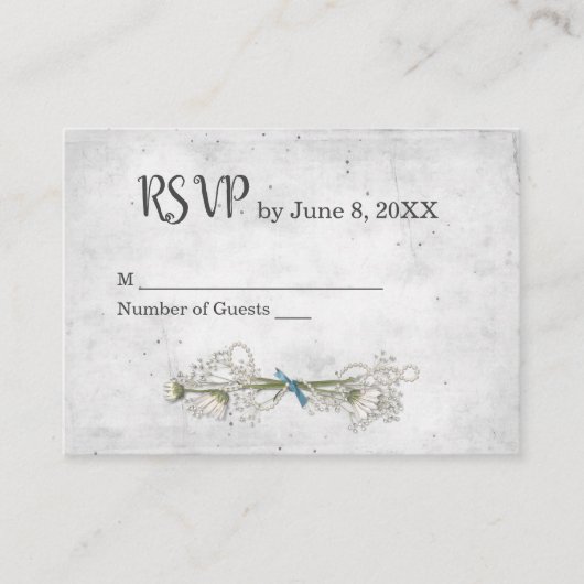 Zilveren bruiloft RSVP met Daisy Boeket Informatiekaartje (Voorkant)