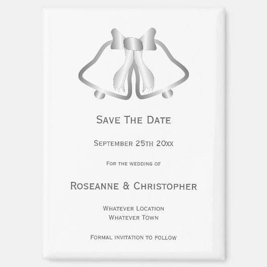 Zilveren bruiloft Save the Date Magneet Bells Ribb (Voorkant)