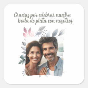 zilveren bruiloft van 25 jaar met foto Dank je Vierkante Sticker