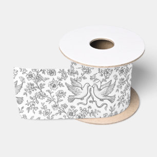 Zilveren Bruiloftduiven met Lint en Bloemen
