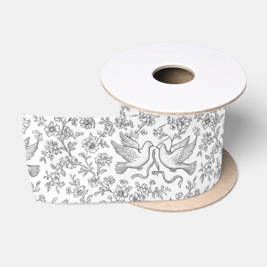 Zilveren Bruiloftduiven met Lint en Bloemen (Spoel)