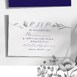 Zilveren Bruilofts RSVP Kaart met Bloemen