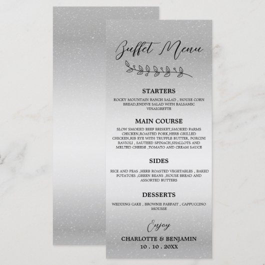 Zilveren Bruiloftsbuffetmenu Menu (Voorkant / Achterkant)