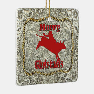 Zilveren Bull Rider Belt Gesp Kerstmis Keramisch Ornament