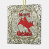 Zilveren Bull Rider Belt Gesp Kerstmis Keramisch Ornament (Links)