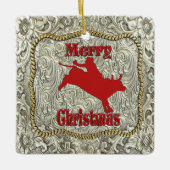 Zilveren Bull Rider Belt Gesp Kerstmis Keramisch Ornament (Voorkant)