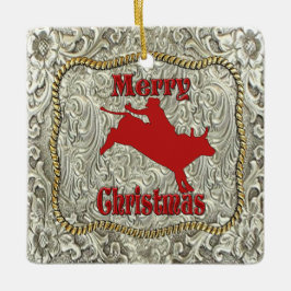Zilveren Bull Rider Belt Gesp Kerstmis Keramisch Ornament