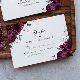 Zilveren Burgundy Glans Roos RSVP Kaartje