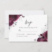Zilveren Burgundy Glitter Jurk Roos RSVP Kaartje (Voorkant)