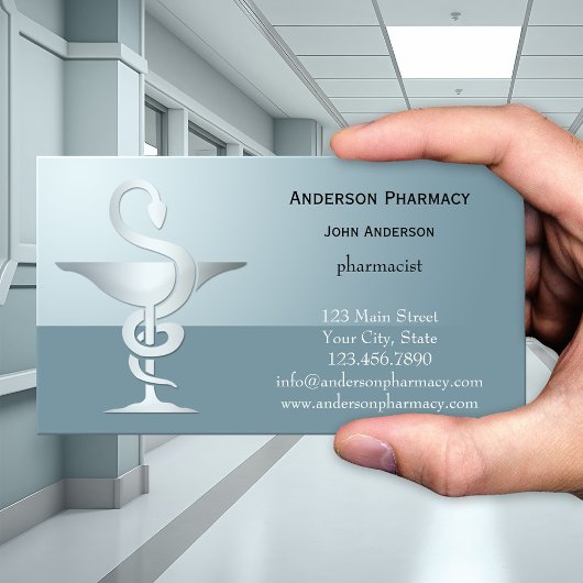 Zilveren Caduceus Apotheek Visitekaartje
