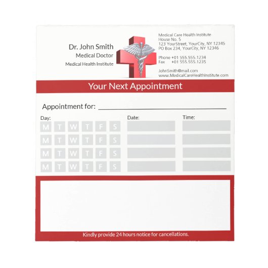 Zilveren Caduceus Kruis Rode Medische Benoeming Notitieblok (Voorkant)