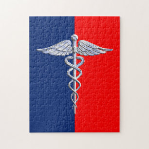 Zilveren Caduceus Medisch Symbool Liga Legpuzzel