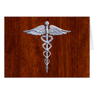 Zilveren Caduceus Medisch Symbool Mahonie Decor