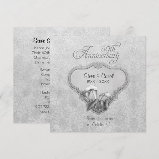 Zilveren Calla 60ste huwelijksverjaardag Kaart (Voorkant / Achterkant)