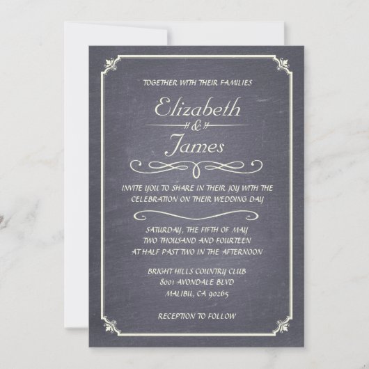 Zilveren  Chalkboard Wedding Invitations Kaart (Voorkant)