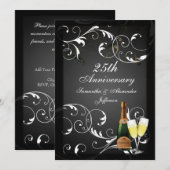 Zilveren Champagne 25 Jarig Huwelijk Kaart (Voorkant / Achterkant)