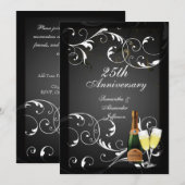 Zilveren champagne 25-jarig jubileum kaart (Voorkant / Achterkant)