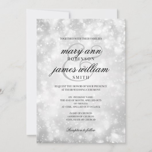 Zilveren Champagne Bokeh Elegant Bruiloft Kaart (Voorkant)